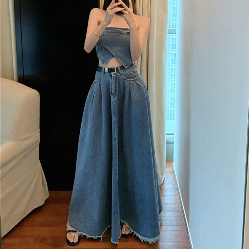 Set jean + chân váy dài