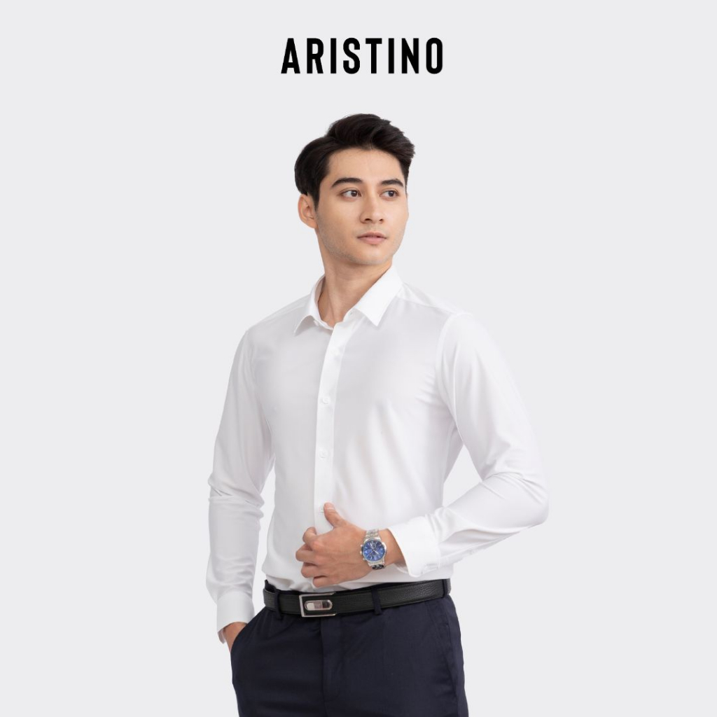 Áo sơ mi dài tay nam Aristino for Boss phom dáng vừa vặn, màu trắng kẻ sọc chìm thời thượng, tinh tế - 1LSR06