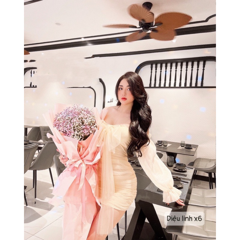 Đầm body tơ bèo phối nơ buộc siêu xinh