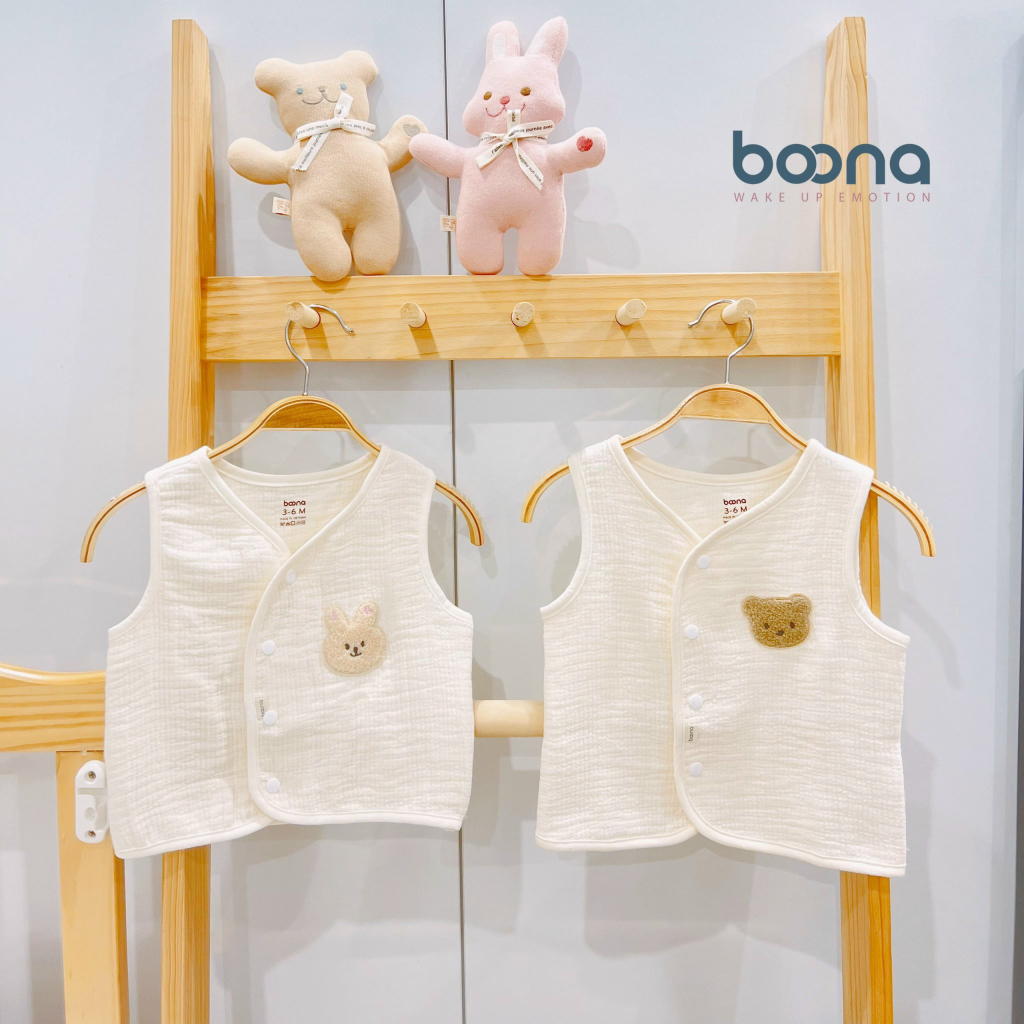 Áo Gile Boona Xô Muslin Trần 3 Lớp Phong Cách Hàn Quốc Cho Bé Trai Bé Gái Sơ Sinh