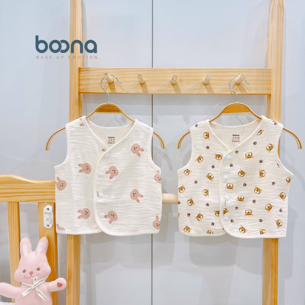 Áo Gile Boona Xô Muslin Trần 3 Lớp Phong Cách Hàn Quốc Cho Bé Trai Bé Gái Sơ Sinh