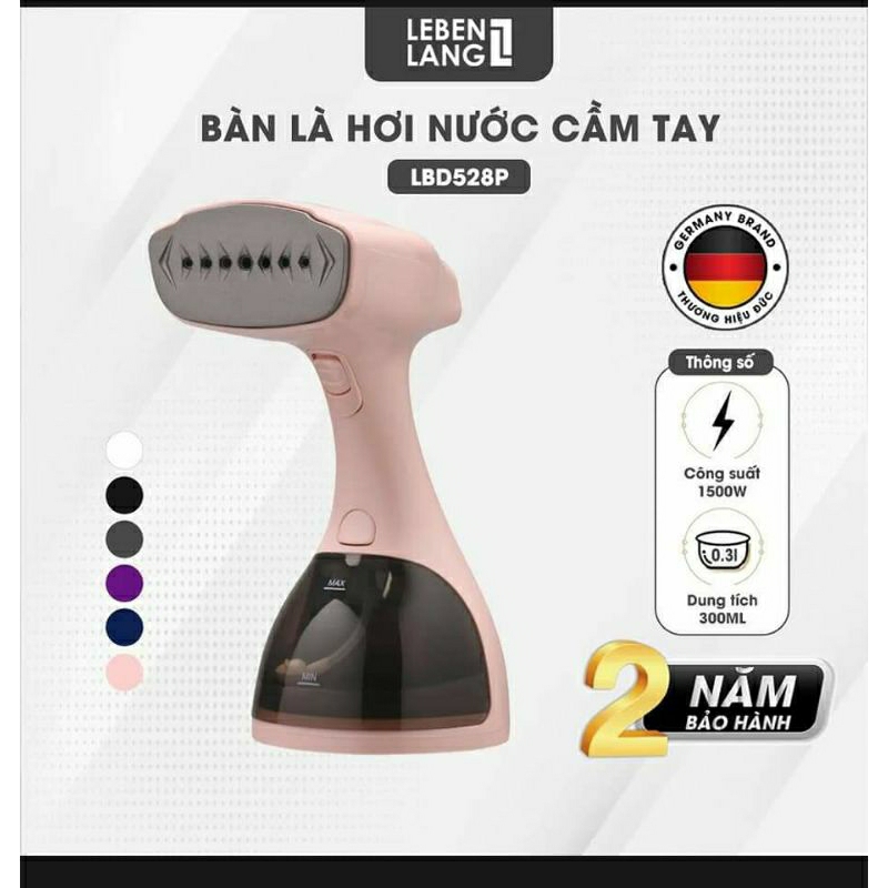 Bàn là, ủi hơi nước cầm tay LEBENLANG LBD528 hãng ĐỨC, công suất lớn 1500W. bảo hành 24 tháng: là nhanh khỏe,