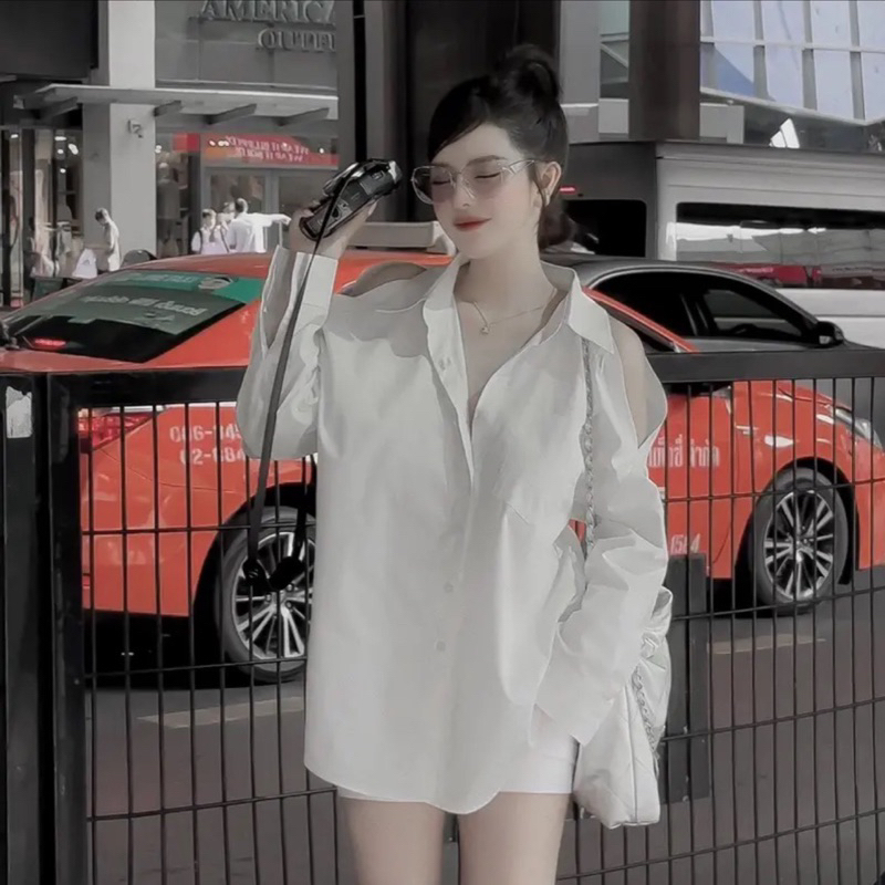 Áo Sơ Mi Trắng Khoét Vai