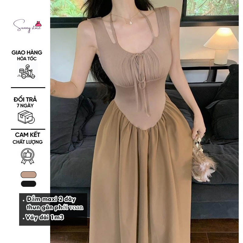 Đầm maxi 2 dây bản kiểu dáng dài body xoè (SN058)