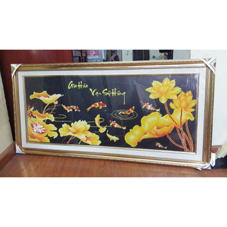Tranh đính đá Cá chép sen vàng (tranh chưa đính)