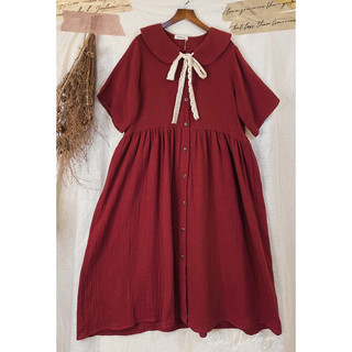 Đầm BabyDoll Cổ sen Gà Vintage Xô muslin ( kèm nơ)