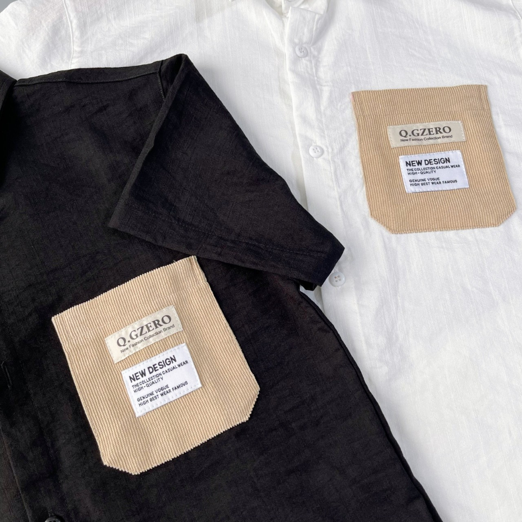 Áo sơmi nam tay ngắn thêu họa tiết túi trước, chất vải đũi cao cấp chuẩn phom, phong cách trẻ trung năng động