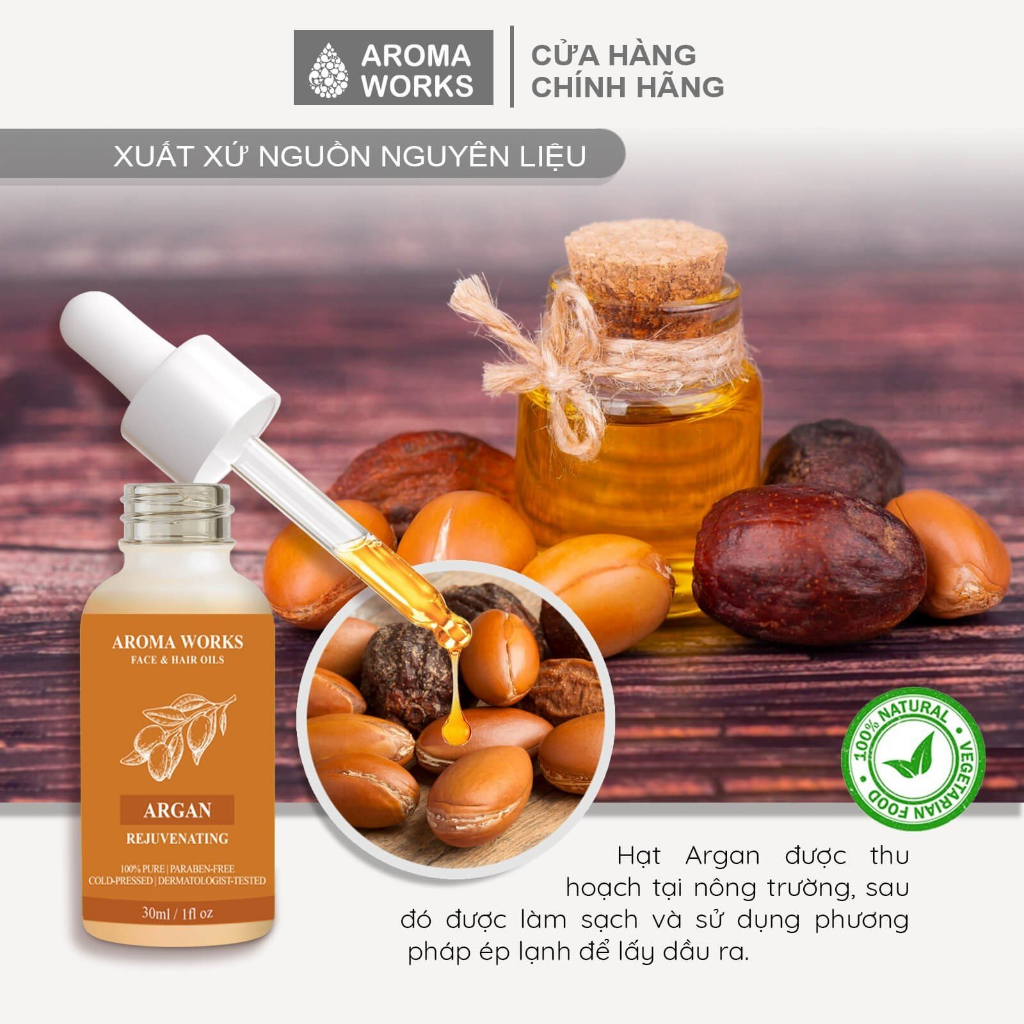 Dầu Argan Aroma Works Face & Hair Oil - Trẻ hóa da, chống lão hóa da | BigBuy360 - bigbuy360.vn