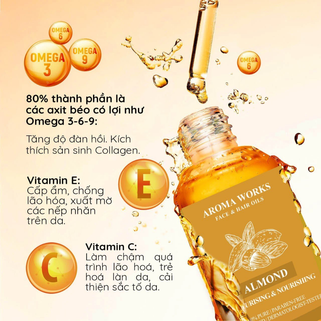 Dầu Hạnh Nhân Aroma Works Face & Hair Oil Almond, cấp ẩm, dưỡng mi, tẩy tế bào chết | BigBuy360 - bigbuy360.vn