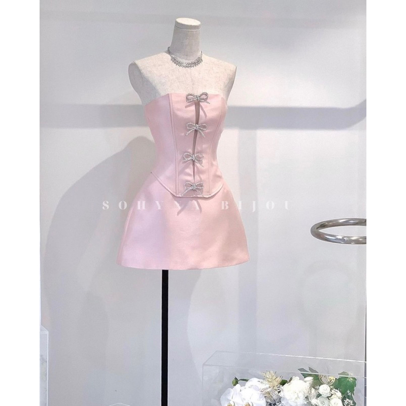 Sét váy cúp ngực đính đá kèm chân váy phong cách blackpink sét đồ nữ xinh xắn