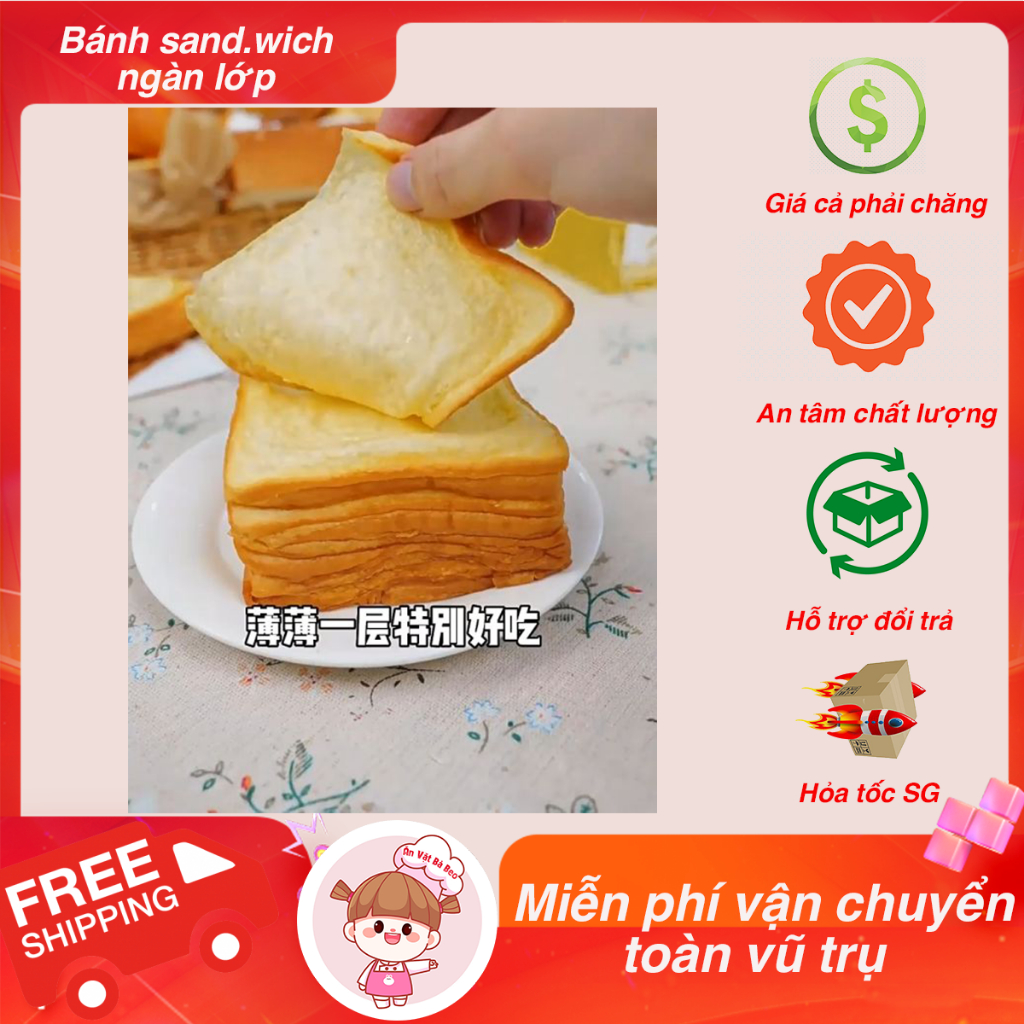 Bánh mì sandwich bơ sữa ngàn lớp - Bánh mì gối bơ sữa ngàn lớp - Ăn vặt Bà Beo