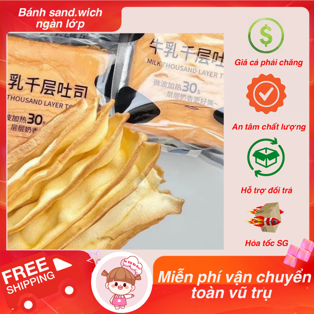 Bánh mì sandwich bơ sữa ngàn lớp - Bánh mì gối bơ sữa ngàn lớp - Ăn vặt Bà Beo