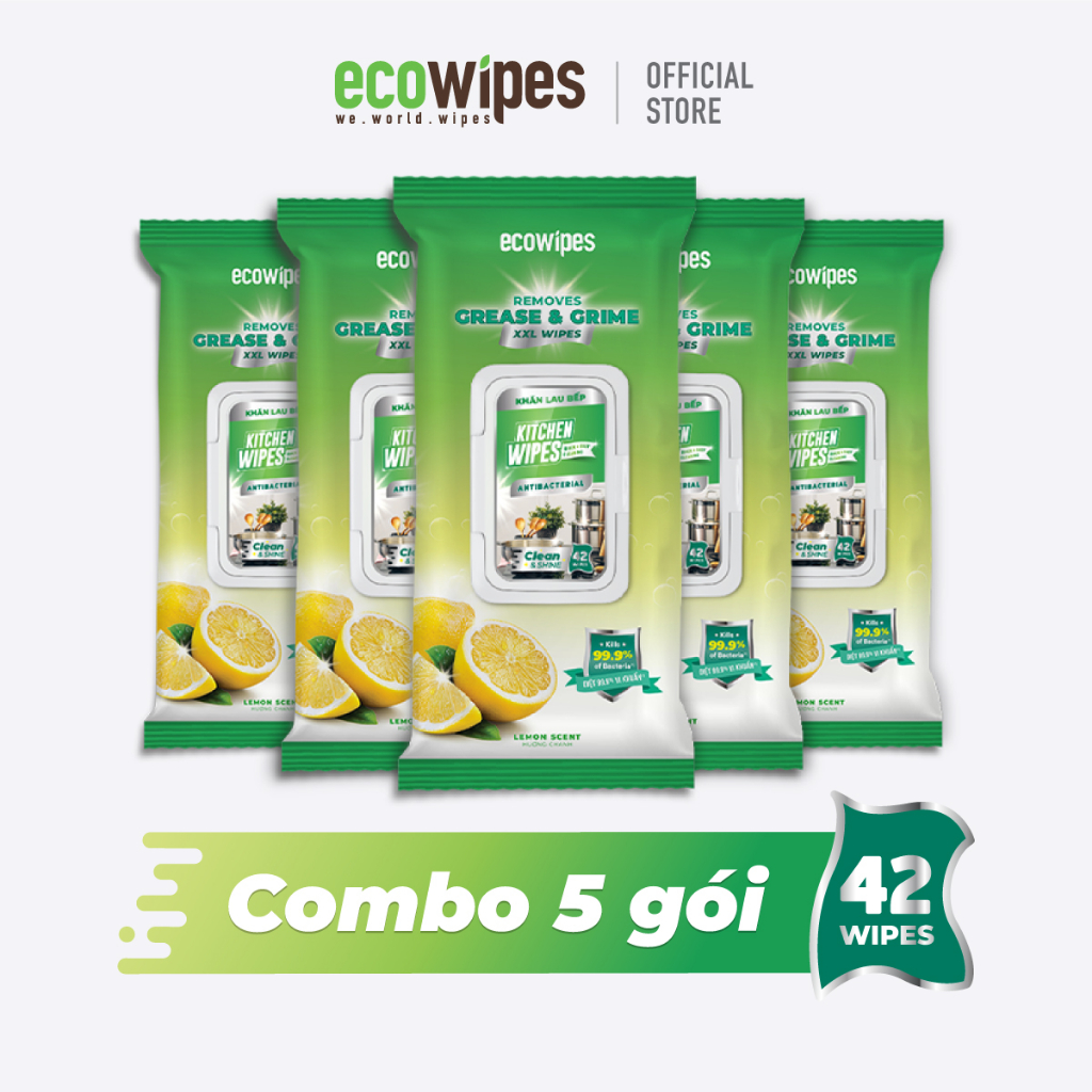 Combo 05 gói khăn ướt lau bếp đa năng Kitchen Wipes khổ lớn