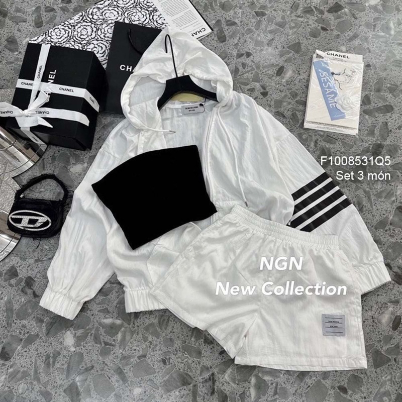 Set bộ tacta áo croptop tay dài cup ngực kéo khoá kèm quần short