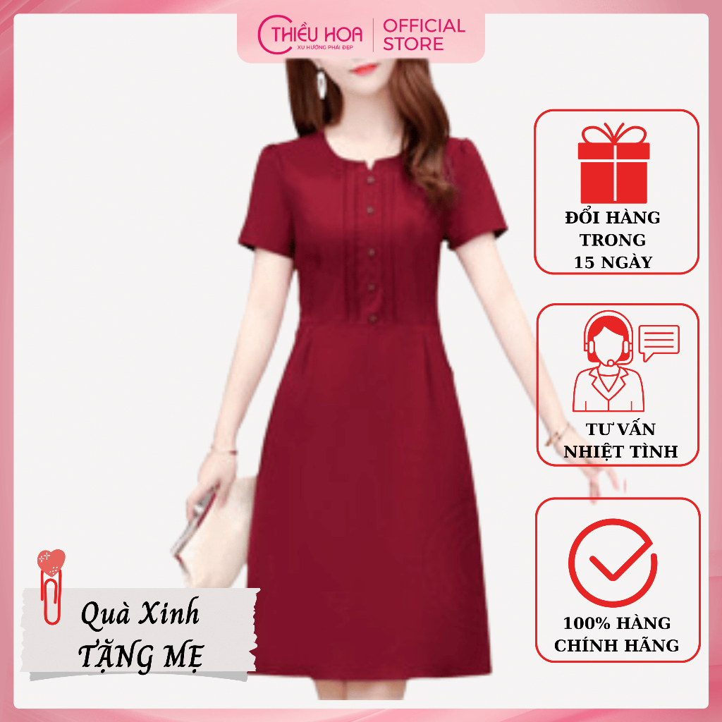 Đầm trung niên đũi cao cấp dáng công sở Thiều Hoa P1245