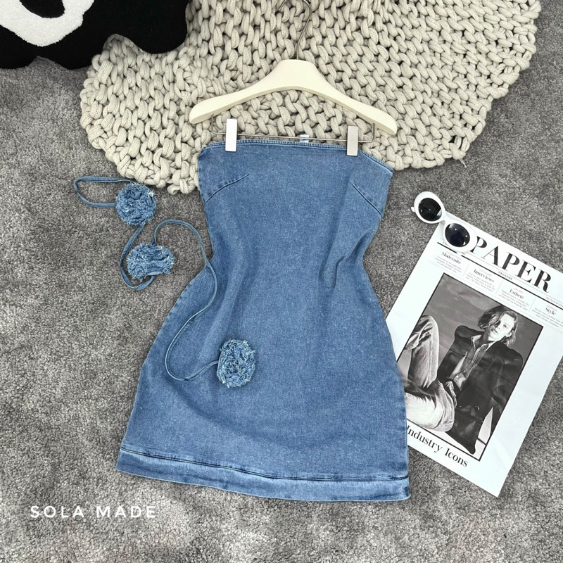 Đầm Cúp Ngực Quây Jean Kèm Cổ Chocker Hoa Mã S836