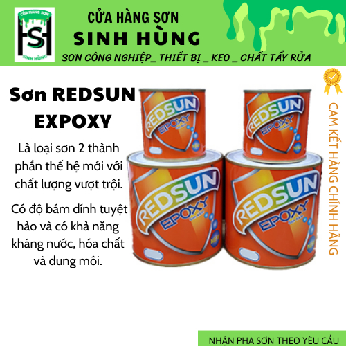 SƠN EPOXY REDSUN / SƠN KẼM CAO CẤP EPOXY REDSUN 2 THÀNH PHẦN _ 1.KG_CAM /VÀNG / ĐỎ/ TRẮNG / ĐEN MỜ / ĐEN BÓNG