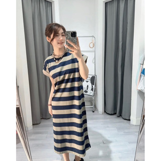 Váy len cổ tròn kẻ ghi tay hến, kiểu dáng suông rộng, chất len mongtoghi mặc 4 mùa quanh năm luôn ạ.