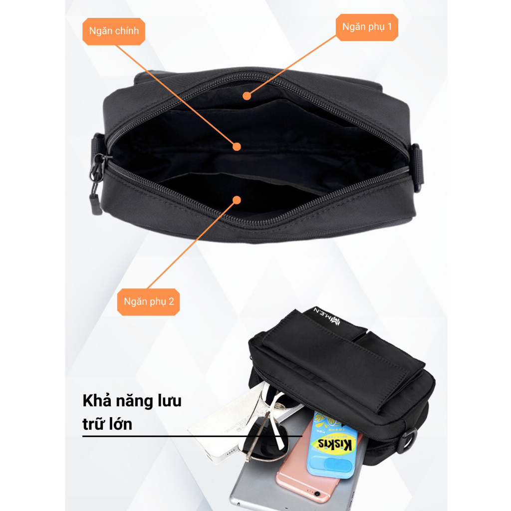 Túi đeo chéo nam trơn Men đen ngầu coolbag kiểu dáng đi chơi phượt 5 ngăn