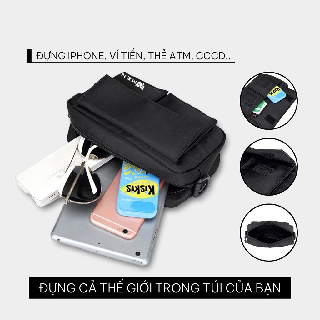 Túi đeo chéo nam trơn Men đen ngầu coolbag kiểu dáng đi chơi phượt 5 ngăn