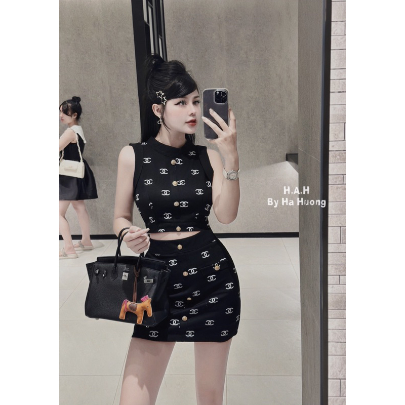 Sét kiểu nữ Sét áo snachs khoá kéo +cv A cúc đồng hoạ tiết