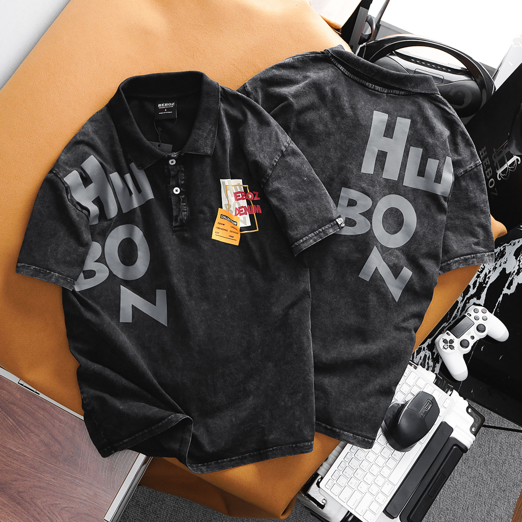 Áo thun nam cổ bẻ, áo polo wash collection Heboz in hình cao cấp 00001712