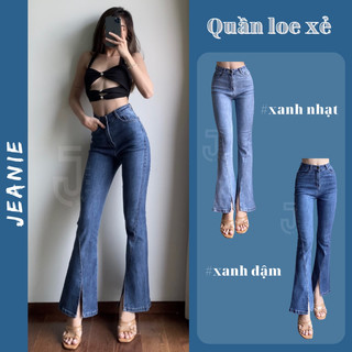 Quần jean nữ ống loe xẻ gấu trước JEANIE quần bò loe ống dài cạp cao co giãn 4 chiều hàng VNXK