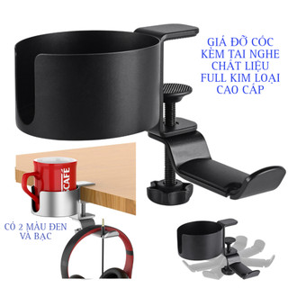 Giá để cốc , giá để ly  / giá treo tai nghe kẹp bàn full kim loại xoay 360 gấp dọn tiện lợi