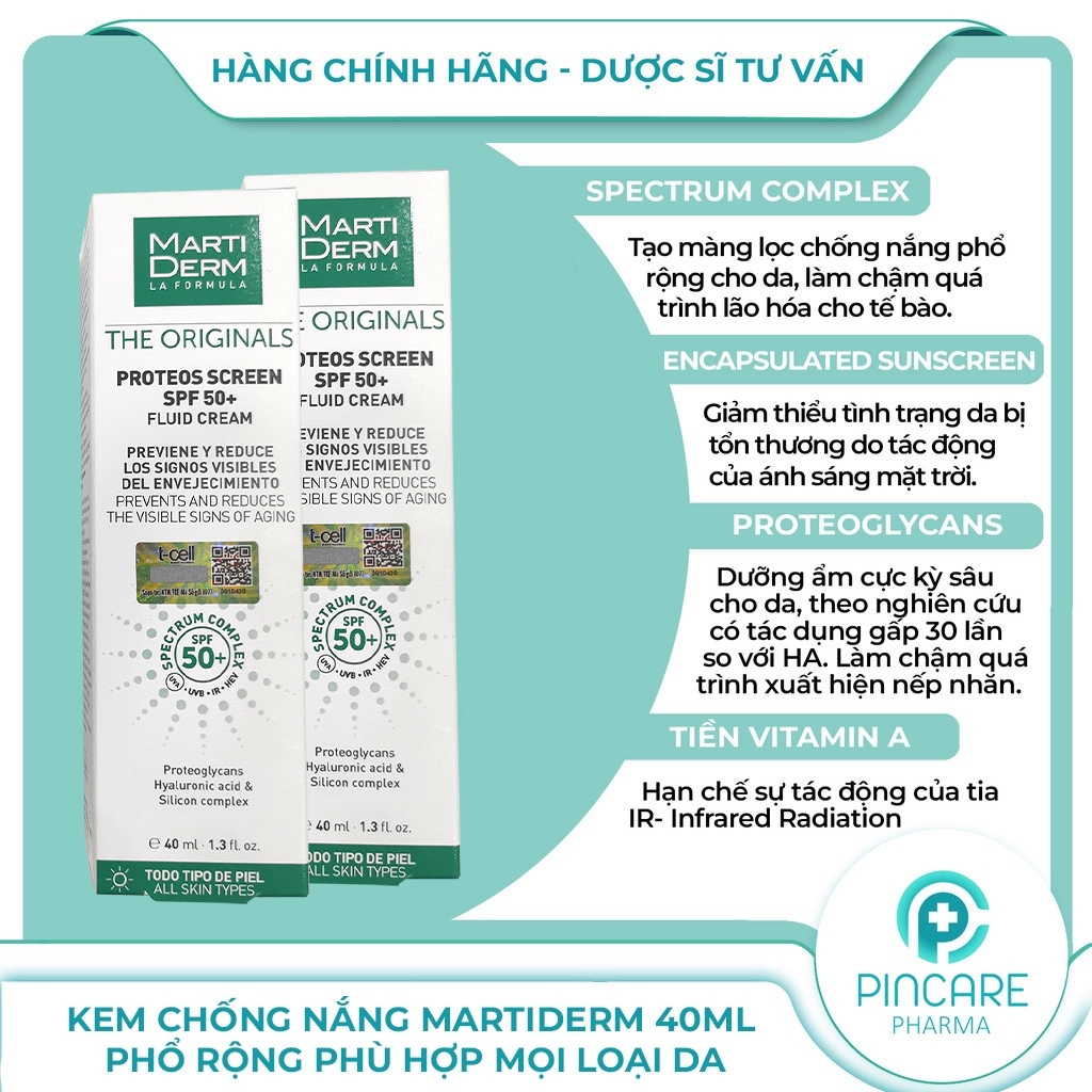 Kem chống nắng MartiDerm The Originals Proteos Screen SPF50+ chống lão hóa - Nhà thuốc PinCare
