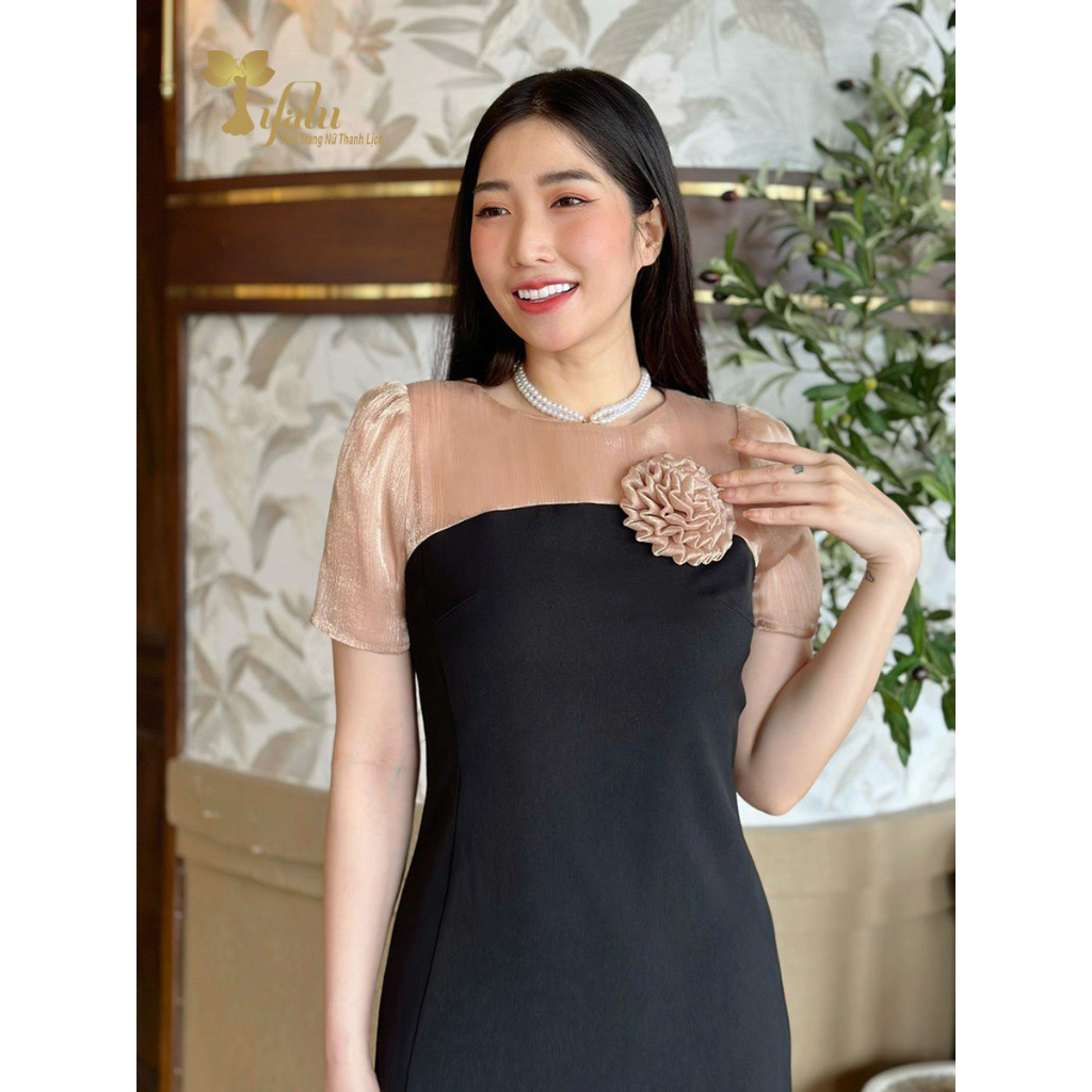 Váy nữ đầm thiết kế cao cấp trung niên Zol by TIFALU dáng suông chất Silk len - ZOL941BLK