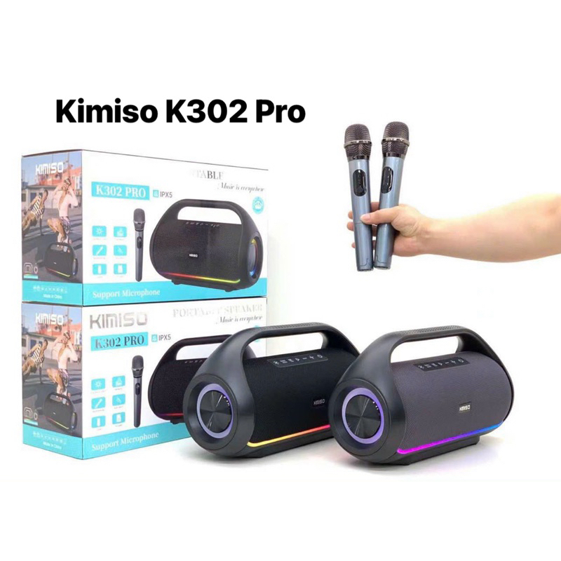 Loa bluetooth KIMISO K302 Pro kèm 2 micro karaoke không dây công suất 40W