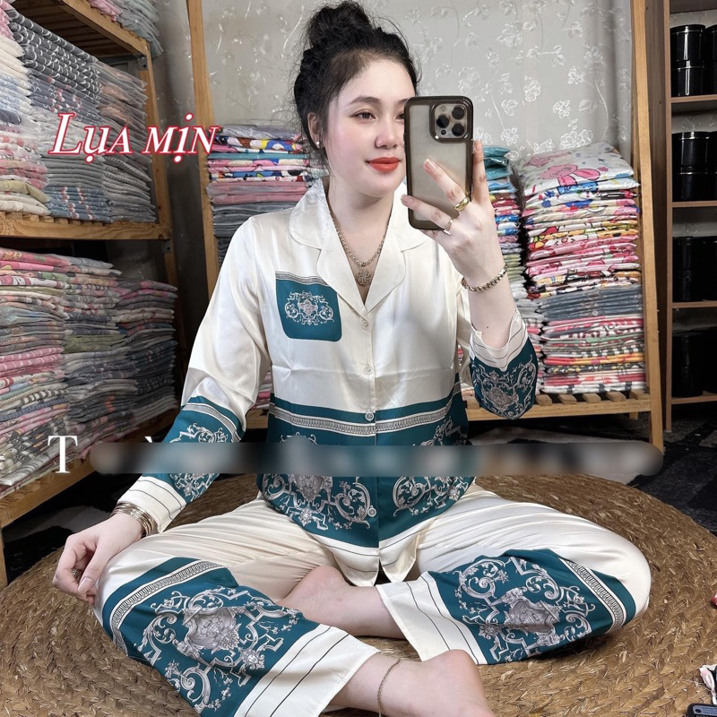 Bộ ngủ V.S xanh kem dài tay,TK lụa tơ.tằm cao cấp của 2CE
