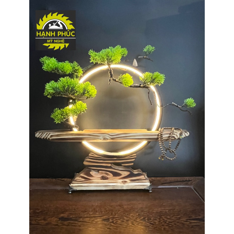 kệ gỗ đèn led trang trí tượng Phật HP033