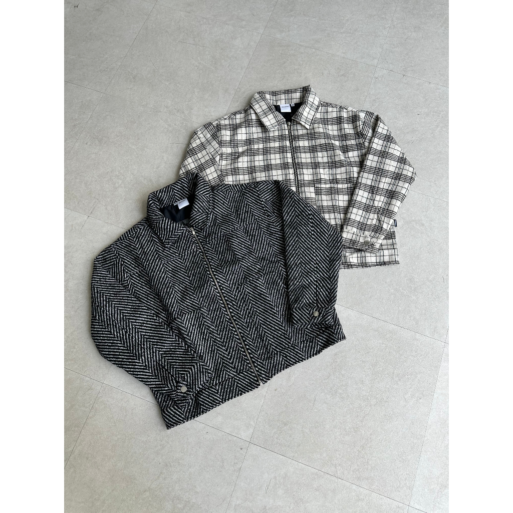 RIPOFFF Checked Zip Jacket  - Đen/Kem