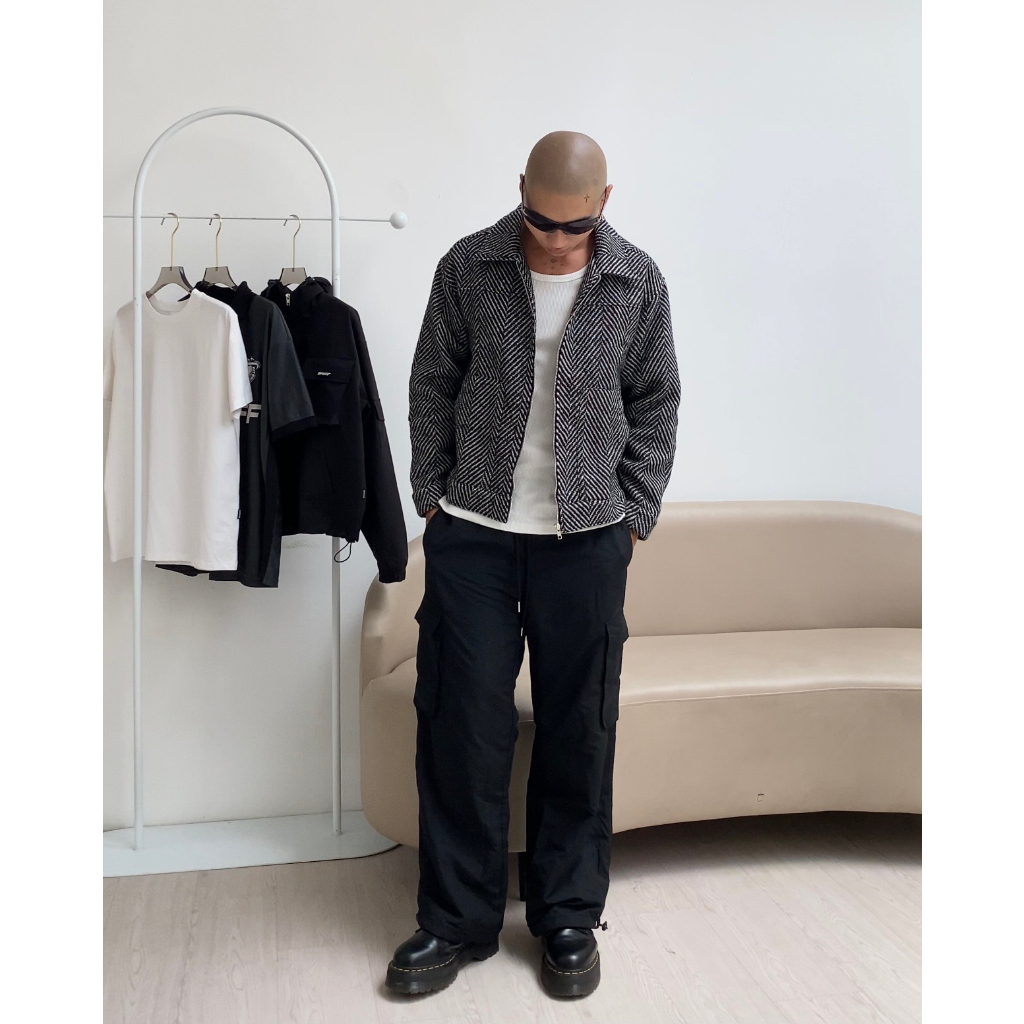 RIPOFFF Checked Zip Jacket  - Đen/Kem