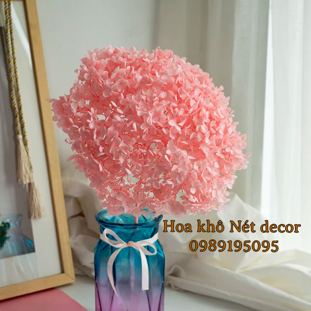 Cành hoa Khô Cẩm Tú Cầu Hydrangea decor trang trí nhà cửa