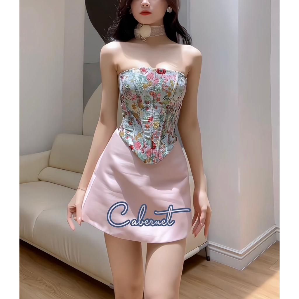 S034 - Set Flower Garden gồm áo corset và chân váy dáng ngắn không gồm phụ kiện