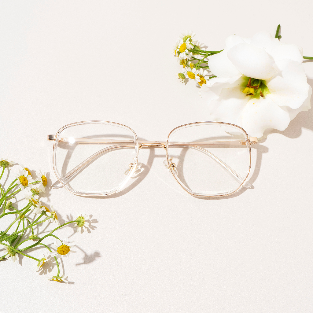 Gọng kính cận LILYEYEWEAR mắt bo tròn càng bọc kim loại chắc chắn màu sắc thời trang 9315