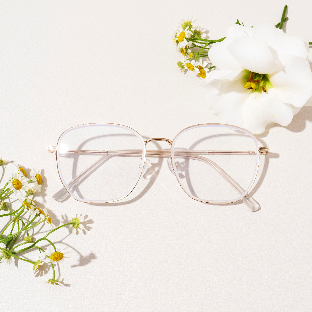 Gọng kính cận LILYEYEWEAR mắt bo tròn càng bọc kim loại chắc chắn màu sắc thời trang 9315