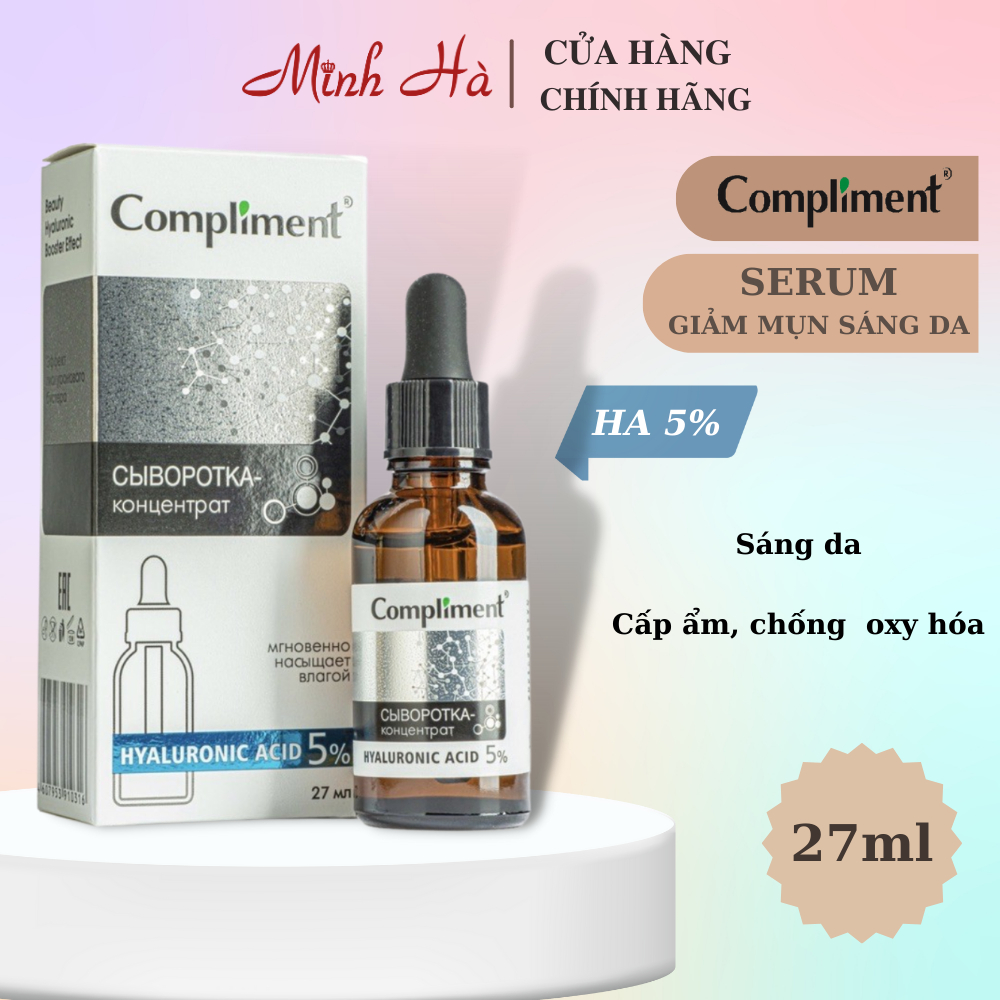 Serum Compliment 2% BHA ,5% Hyaluronic Acid & 20% Vitamin C AHA BHA PHA 27ml làm sạch da, giảm mụn trắng da căng bóng