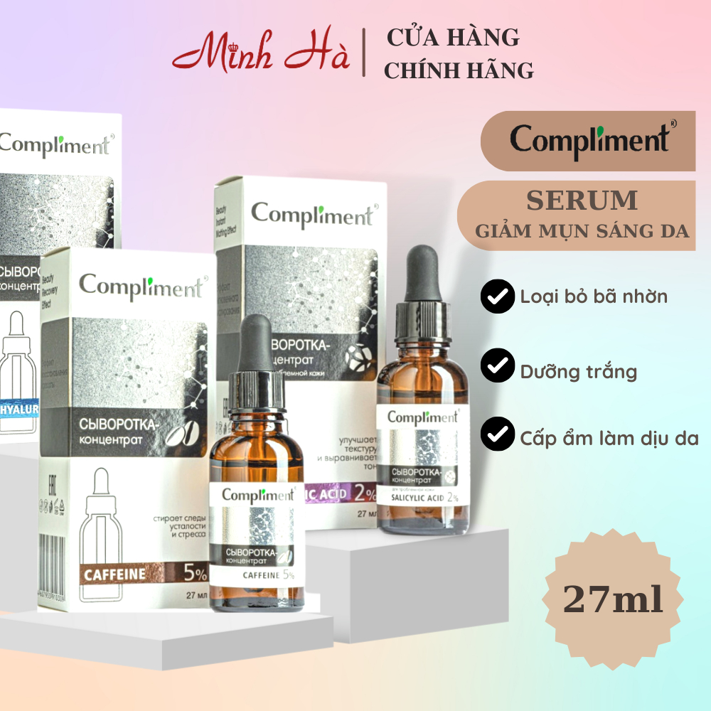 Serum Compliment 2% BHA ,5% Hyaluronic Acid & 20% Vitamin C AHA BHA PHA 27ml làm sạch da, giảm mụn trắng da căng bóng