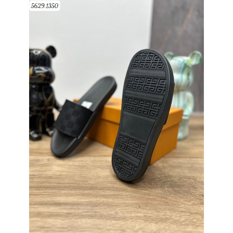 Dép lê nam LV quai da đế cao su màu nâu mới nhất 2023