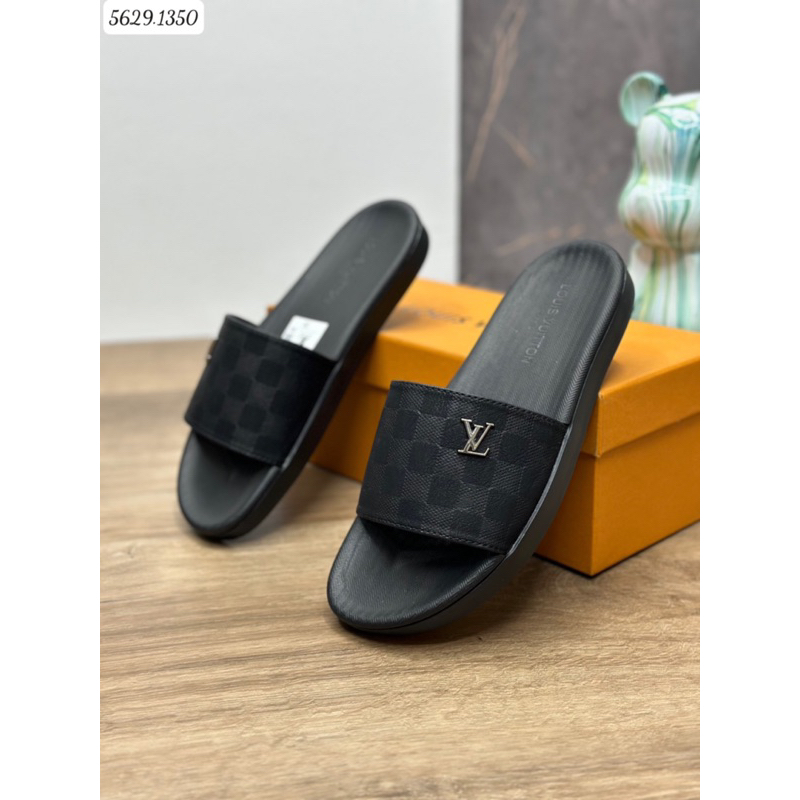 Dép lê nam LV quai da đế cao su màu nâu mới nhất 2023