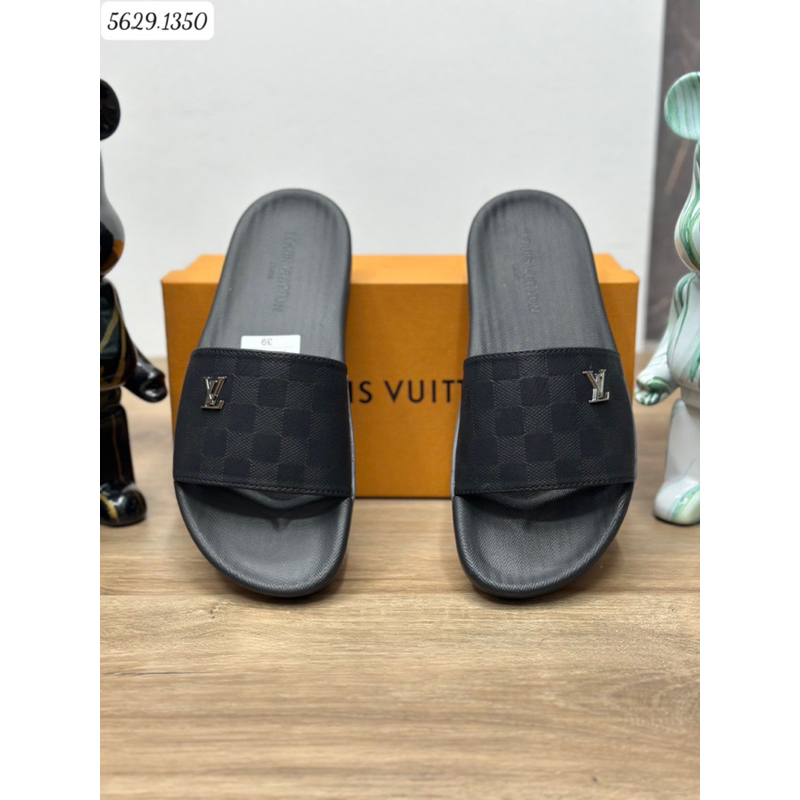 Dép lê nam LV quai da đế cao su màu nâu mới nhất 2023