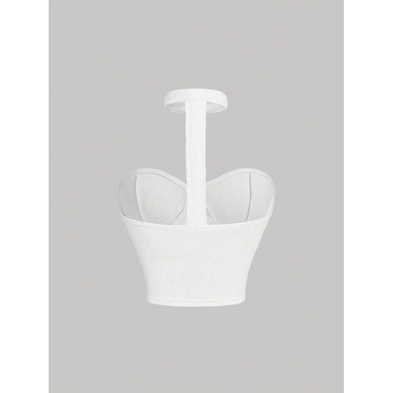 Linda Top_White áo cúp ngực kèm choker hoa hồng quyến rũ