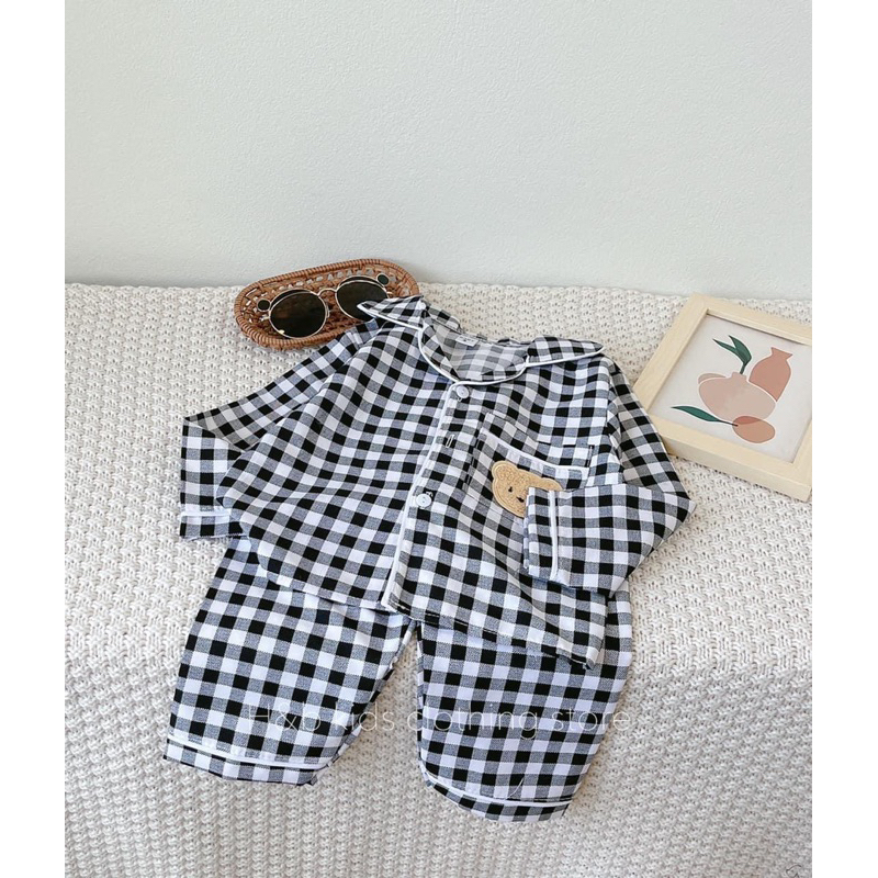 Bộ quần áo dài tay pijama chất đũi xốp cho bé 8-18kg