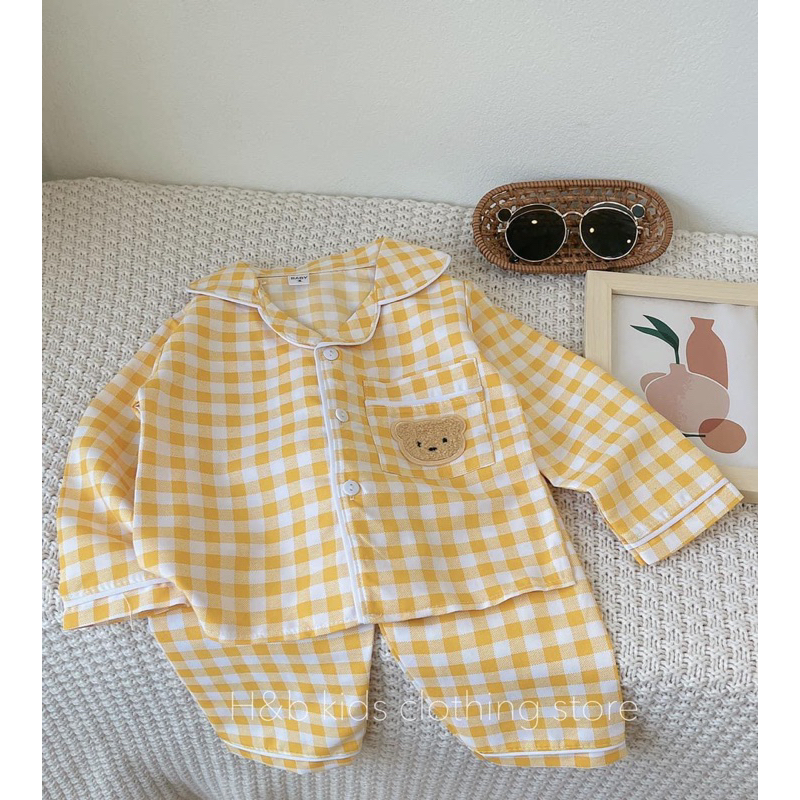 Bộ quần áo dài tay pijama chất đũi xốp cho bé 8-18kg
