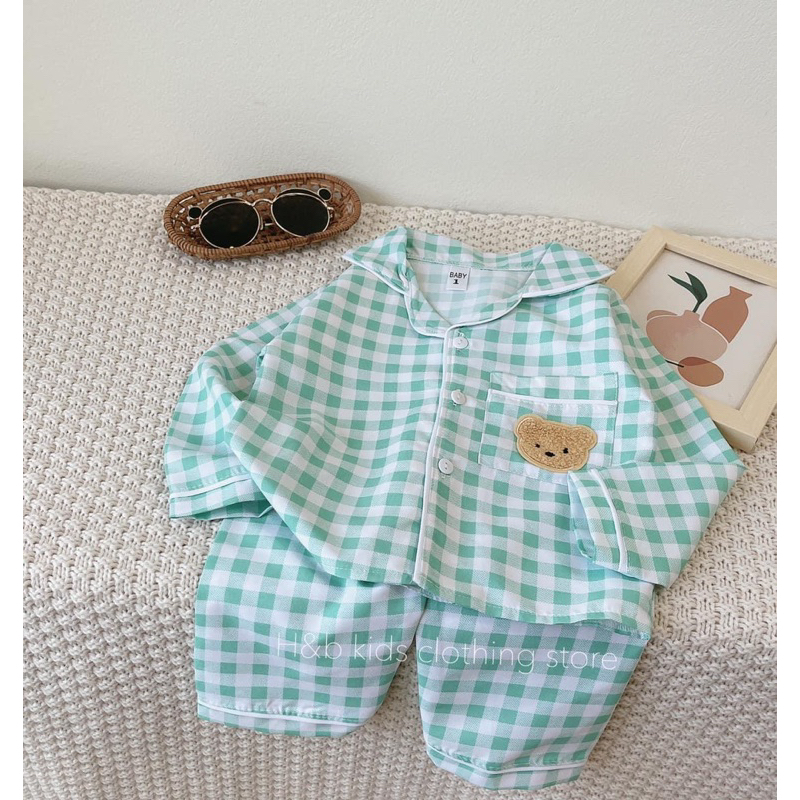 Bộ quần áo dài tay pijama chất đũi xốp cho bé 8-18kg