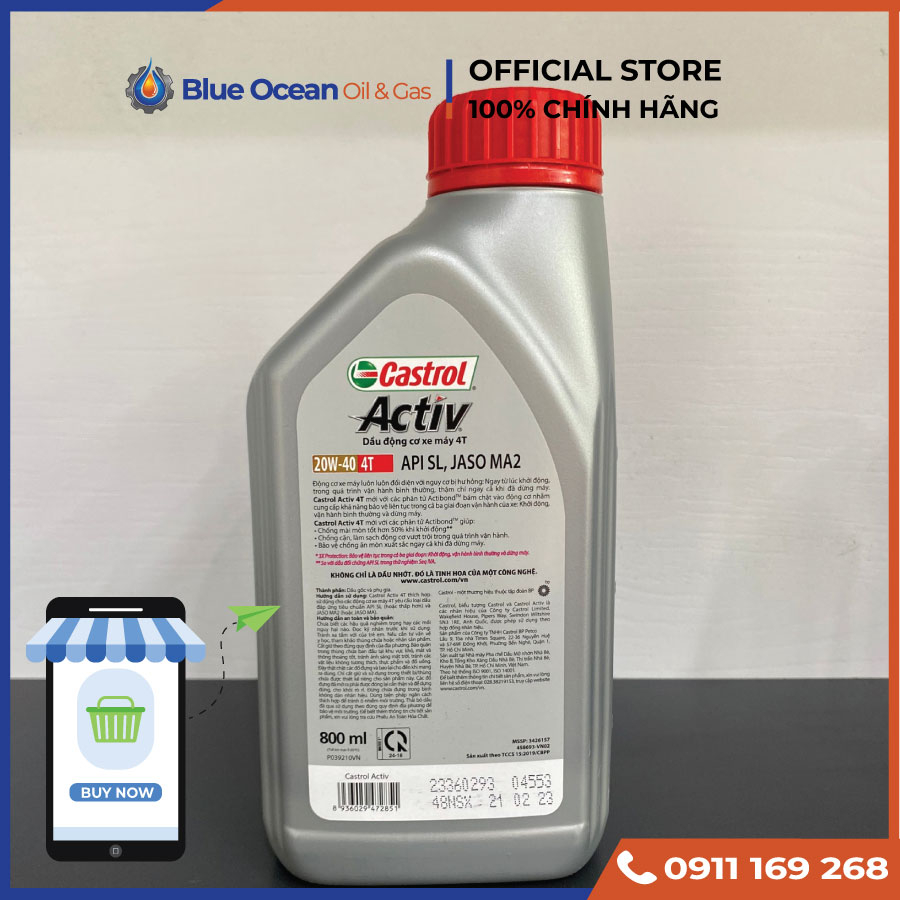 Dầu nhớt cao cấp xe số CASTROL Activ Actibond 20W40 4T 800ml