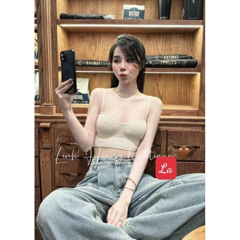 Áo 2 dây len croptop hàng QCL1